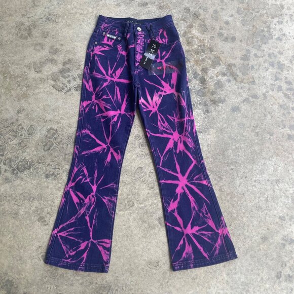 Vintage NWT Y2K RVT Jeans Co Size 14 Purple and Pink Tie Dye Bootcut Jeans - Picture 3 of 4